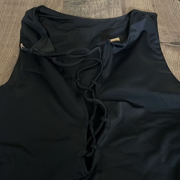 Andie Swim Oahu Lace-Up One Piece SWIMSUIT M MT medium Torso Black NEW $112 - Picture 7 of 8